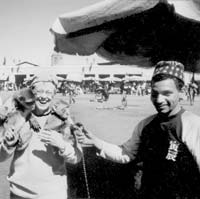 Jo Gilbert monkeying around in the square Djemaa el-Fna in Marrakech.