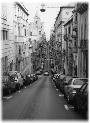 A view of Merchant Street, looking toward Fort St. Elmo, in Valletta.