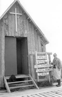 Ed Rafferty at the Stella-Maris Chapel, Cape Horn.