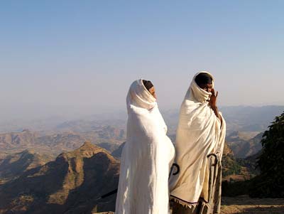 Shamma-draped women on the road to Simien Mountain National Park.