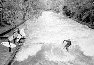 Surfing in Munich’s English Garden.