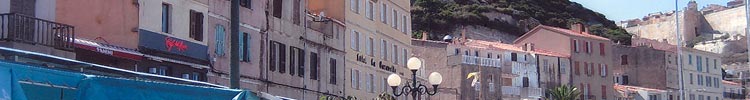 A view of some of the many sidewalk cafés in the southern Corsican city of Bonifacio.