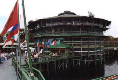 The main reception area and some guest rooms are in this tower, one of several at Ariau Amazon Towers.