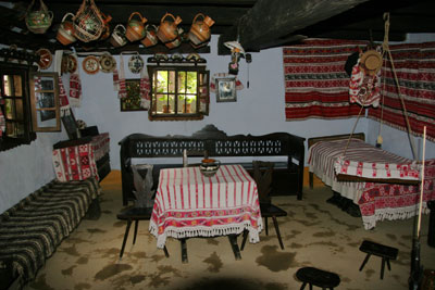 The interior of a dirt-floored house at Bucharest’s Village Museum. — Photo by David Prindle