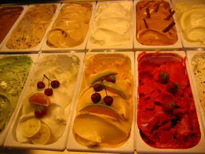 Gelato shop offerings in Annecy, France. 