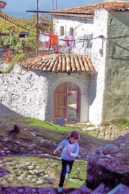 A child at play in the mountainside village of Kruja, Albania.