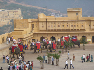 Entering Amber Fort on elephantback.