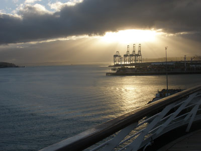 On the last day of our cruise, we saw this beautiful sunrise in Wai­temata Harbour, Auckland, New Zealand. Photo: Sharon VanDewark, taken with an Olympus FE-340