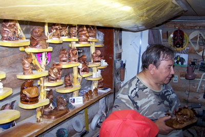 Woodcarver in the village of Esso, 100 miles northwest of Petropavlovsk. 