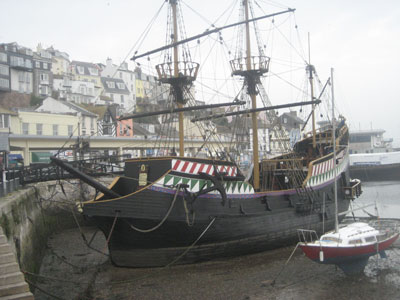 Full-size reproduction of Sir Francis Drake's ship, the Golden Hind, Brixham. Photo: Bogan