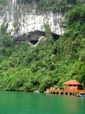 As our ferry left the dock on Bo Hon Island, Vietnam, we had this view of the entrance to Sung Sot Cave in Halong Bay. Photo: Ethel Brodie