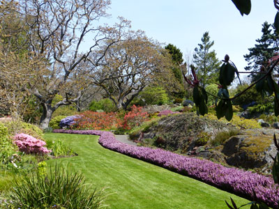 Sweeping lawn area in Abkhazi Garden — Victoria, BC, Canada.