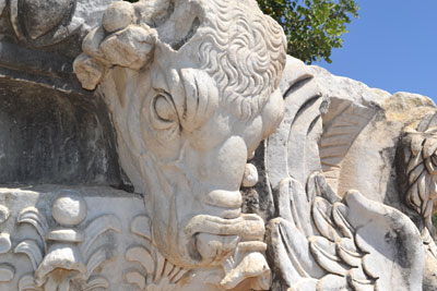 Greek carving of a bull’s head at the Temple of Apollo in Didyma.