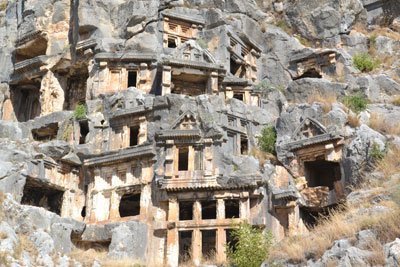 Structures carved directly into the rock outside Cappadocia.