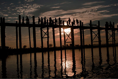 The U Bein Bridge at sunset.