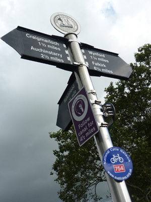 One of many trail intersections showing distances and various trail waymarkers.