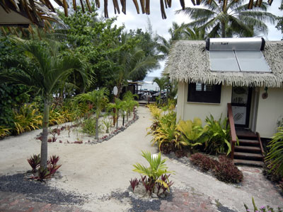 Glimpse of the ocean from the back porch of our lodging in Rarotonga. 