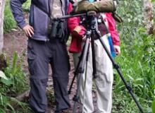 Edna R.S. Alvarez and guide Charlie Vogt birding in Refugio Paz de Las Aves, Ecuador.