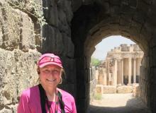 Marilyn Armel at the entrance to the amphitheater at Beit She’arim.