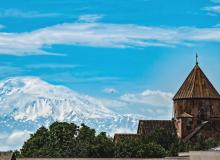 Mt. Ararat, as seen from near the Etchmiadzin Cathedral in Armenia.