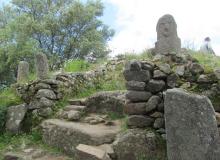 The central mound, with statue-menhirs, at the megalithic site of Filitosa in Corsica, France. Photos by Julie Skurdenis