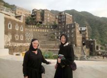 Patti and Doris at the Al Hamsan traditional village. Photo: Khaled Al Took 