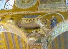 Mosaic of Noah releasing the animals from the ark after the flood — Palatine Chapel, Palermo, Sicily. Photos by Julie Skurdenis