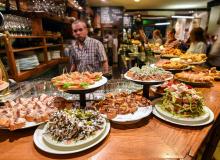 At Basque-style tapas bars, pintxos are already laid out, so you can simply point to or grab what you want. Photos by Cameron Hewitt