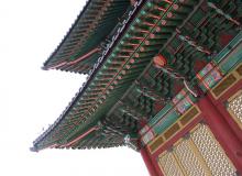 Eaves in Biwon, a six-acre private garden at Changdeok Palace in Seoul, South Ko