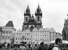 Prague’s Old Town Square features beautifully restored buildings.