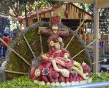 A detailed pietà carved from radishes on display in Oaxaca.