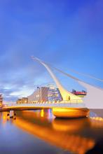 The Samuel Beckett Bridge over the River Liffey joins Guild Street on the north bank to Sir John Rogerson’s Quay on the south — Dublin, Ireland. Photo ©Laurentiu Iordache/123rf.com