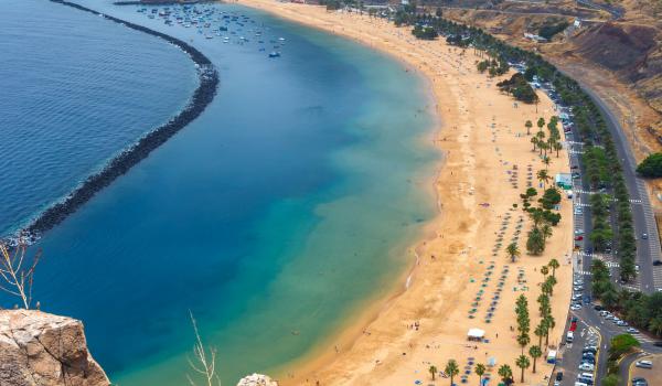 Aerial view of Playa de las Teresitas, a Blue Flag beach near Santa Cruz de Tenerife, Canary Islands, Spain. Photo: ©dziewul/123rf.com