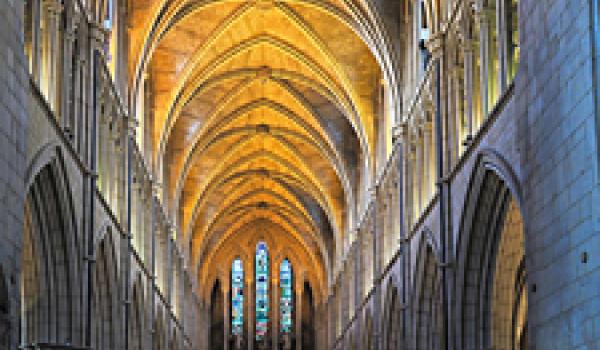 Interior of the Cathedral & Collegiate Church of St Saviour & St Mary Overie, since 1905 known as Southwark Cathedral, whose construction began in 1839 — London.