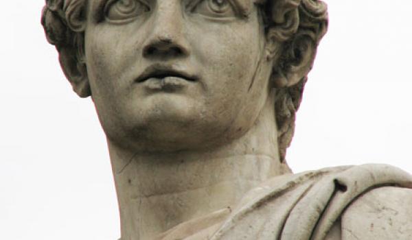 Closeup of one of the two mirror-image statues that top the Cordonata on Rome’s Capitoline Hill. The statues represent the twins Castor and Pollux and date to antiquity. Photo by Beth Habian