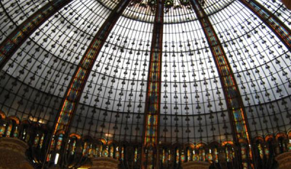 Early 1990s stained-glass cupola dome in Galeries Lafayette department store