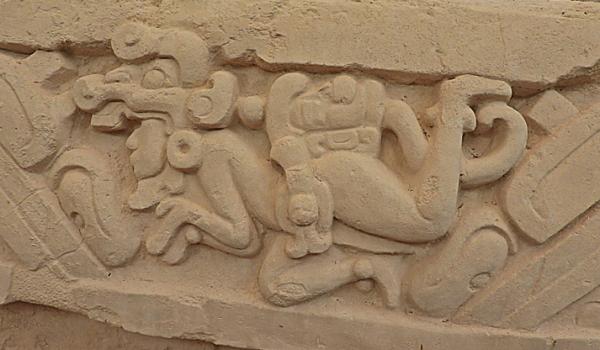 Detail of a stucco frieze in El Mirador — northern Guatemala. Photos by Günther Eichhorn