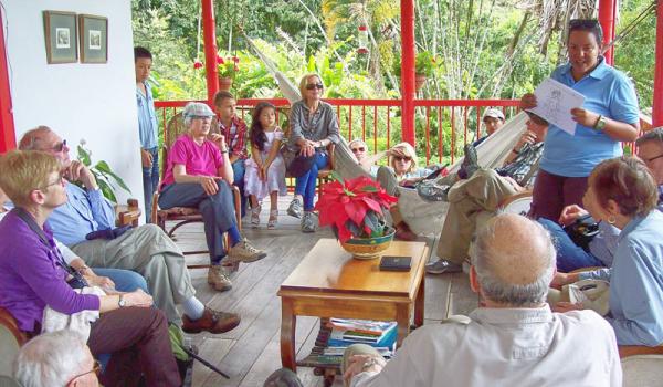 Our group talking with children at Hacienda Venecia, outside of Manizales, Colombia. 