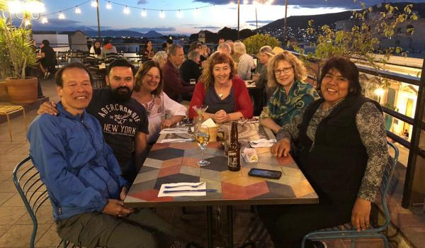 Having dinner at Gozobi Restaurante in Oaxaca. Except for the lady in glasses, these are my housemates, with Eunice, in black, on the right.