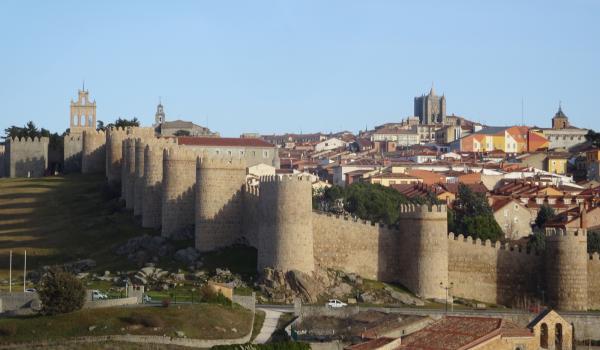 View of the walled city of Ávila from the Mirador Los Cuatro Postes.