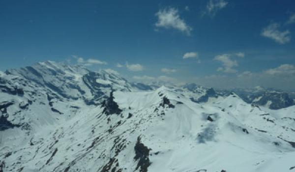 The Swiss Alps as seen from within the Piz Gloria complex on the summit of Schil