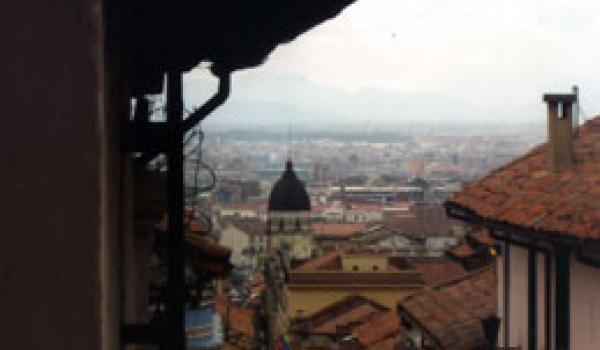 Sauntering down a street in Bogotá’s La Candelaria neighborhood.