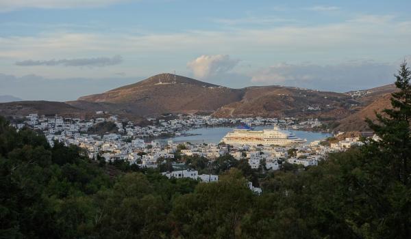 The Louis Cristal in the harbor of Patmos, Greece.