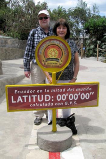 Stephen and Paula meet in the middle at Museo Solar Intiñan. 