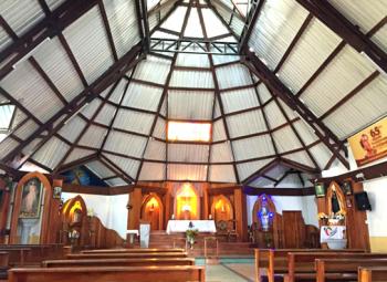 The sanctuary of Parroquia Franciscana Santa Marianita, located near Puerto Ayora’s main square — Galápagos. Photos by Wanda Bahde