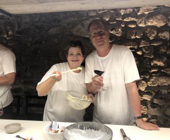 Susan and Norm sampling the tiramisù batter.