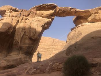 Norman and Susan Dailey exploring Wadi Rum, Jordan.