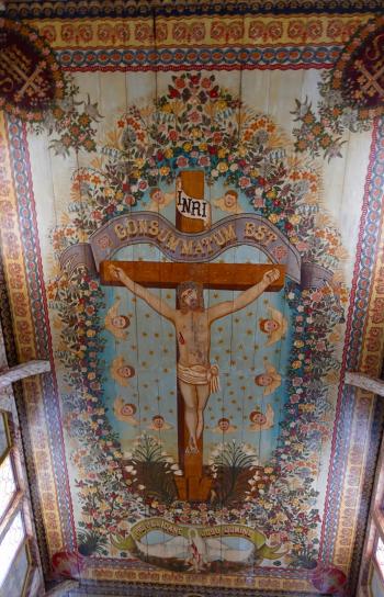 Massive painting on the ceiling of St. Joseph’s Church in Iracoubo, French Guiana.