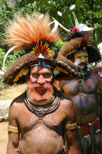 Huli tribesman at a Sing Sing in Papua New Guinea. Photo by Larry Flinner