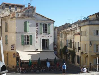 A view of Arles looking out from the front of its Roman arena.